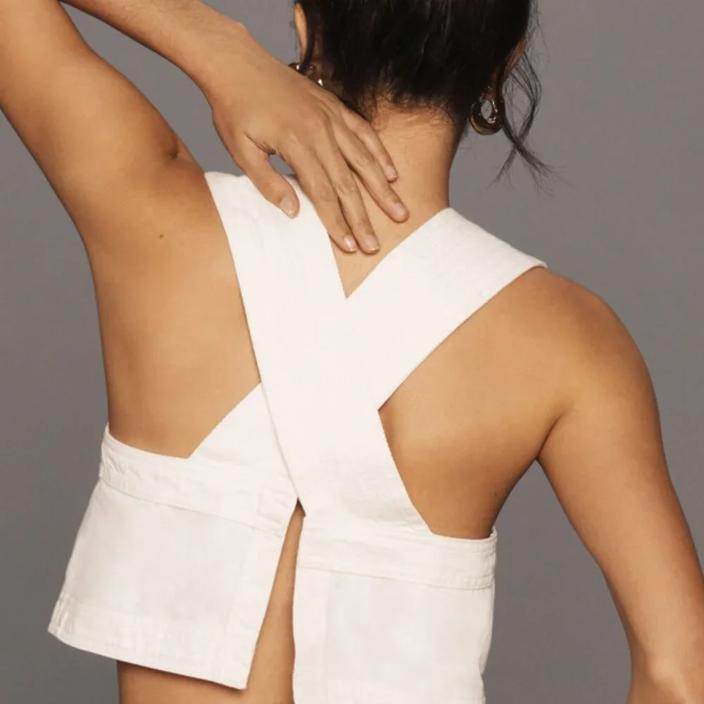 Embroidered Cross-Back Cropped Tank - Picture 2 of 7